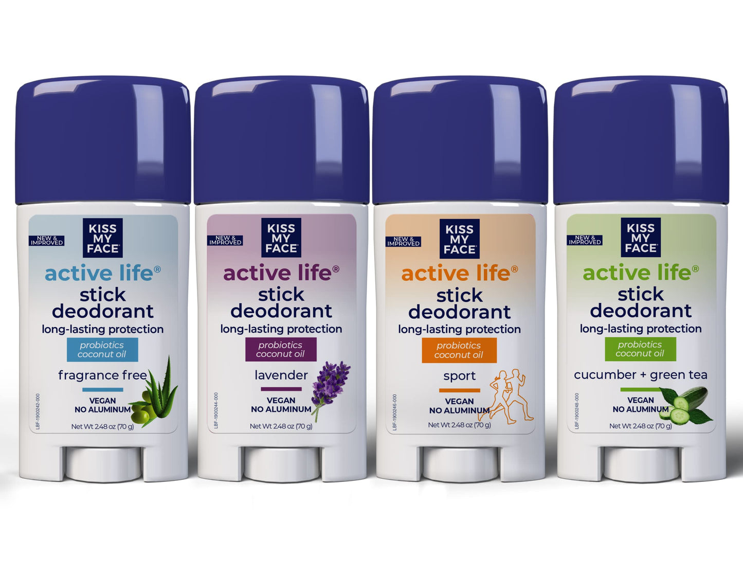 Kiss My Face Active Life Fragrance Free Deodorant - Aluminum Free Deodorant for Women and Men - With added Cucumber Green Tea - 2.48 oz Stick (Pack Beauty and Personal Care Kiss My Face