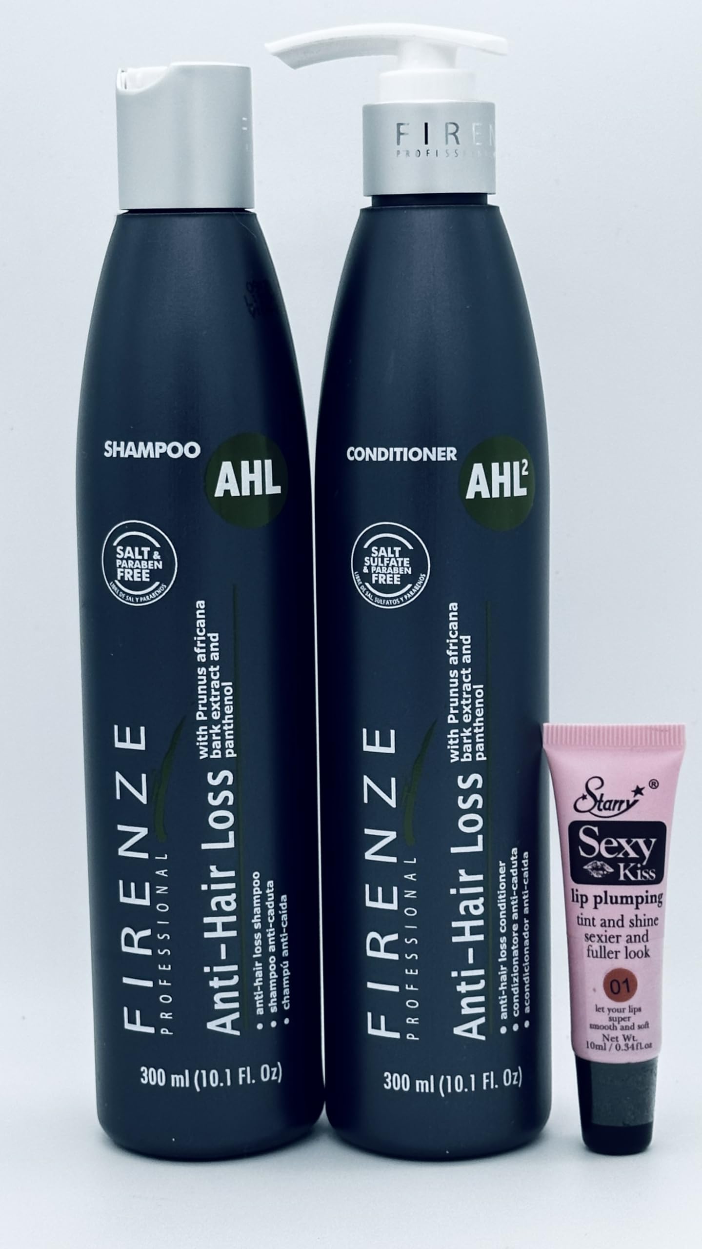Firenze Professional AHL Anti-Hair Loss Shampoo & Conditioner 10.1 fl oz with Prunus Africana Extract & Panthenol - Free Starry Lip Plumping Gloss Beauty & Personal Care Firenze Professional