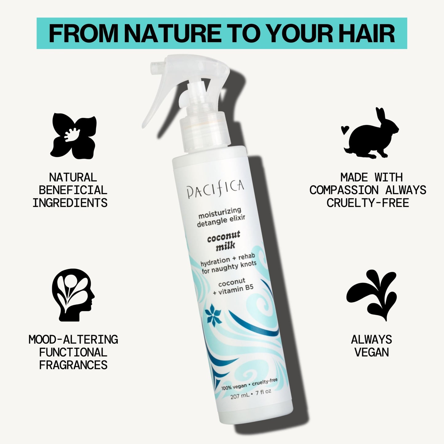 Pacifica Coconut Milk Hair Detangler Spray - Leave-In Conditioning Elixir for Tangle-Free Hair - Instantly Detangles Knots, Adds Shine & Moisture Beauty & Personal Care Pacifica