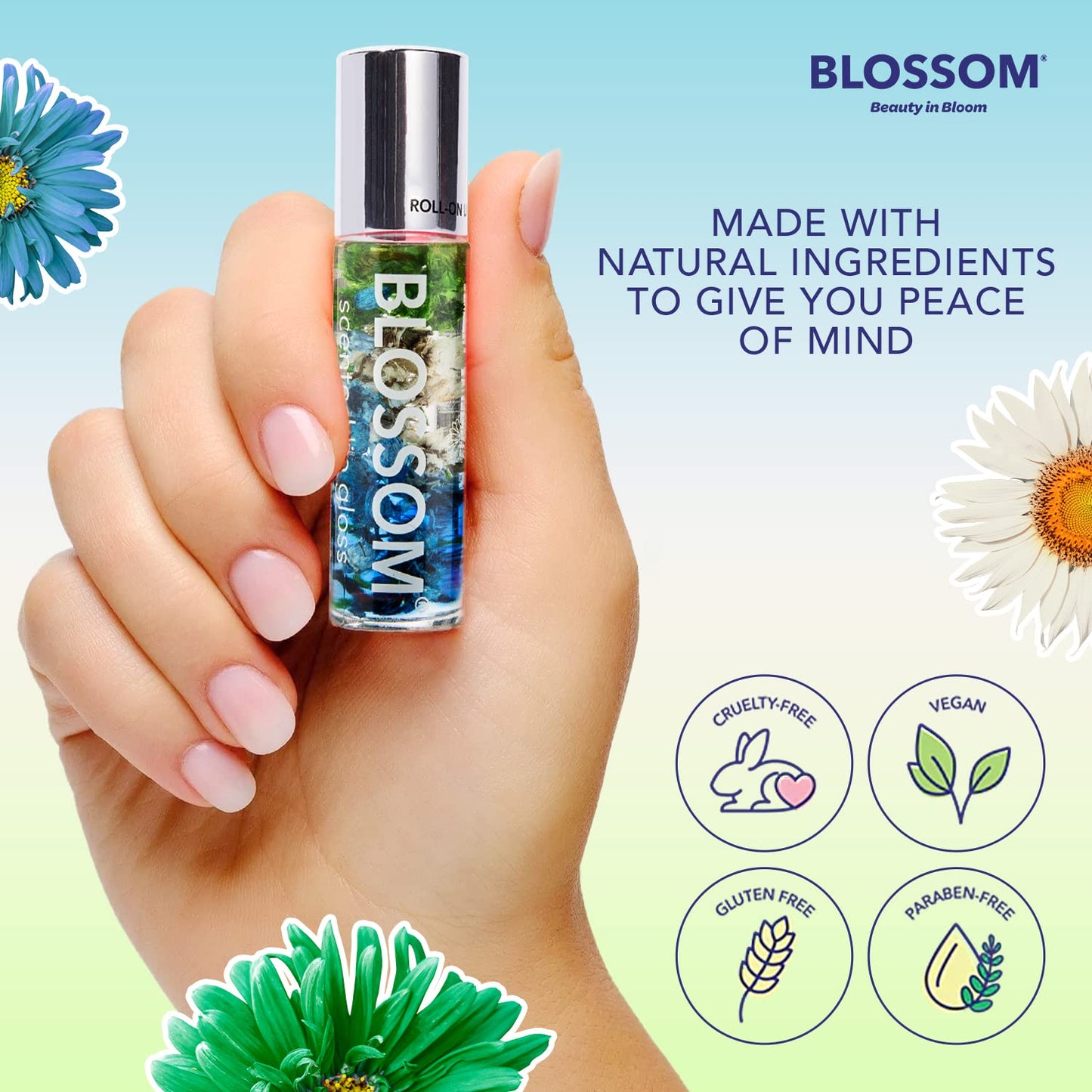 Blossom Roll on Lip Gloss, Scented Clear High Shine Moisturizing Lip Oil, Non Sticky, Infused with Real Flowers, Made in USA, 0.2oz, Mint Beauty & Personal Care Blossom