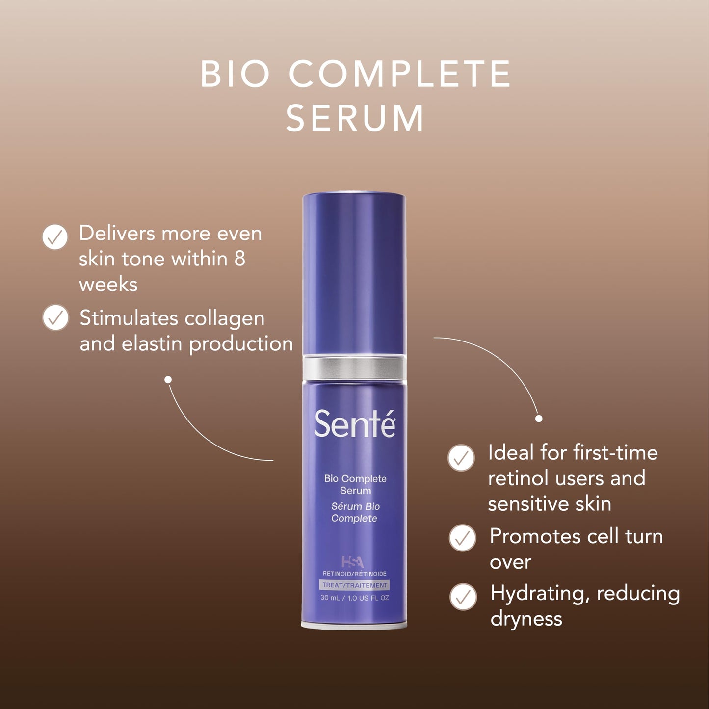 Senté Bio Complete Serum | Retinoid Serum for Sensitive Skin | Gentle, Nourishing & Hydrating | Combats Dull and Aging Skin | 1.0 Fl Oz Beauty & Personal Care Sente