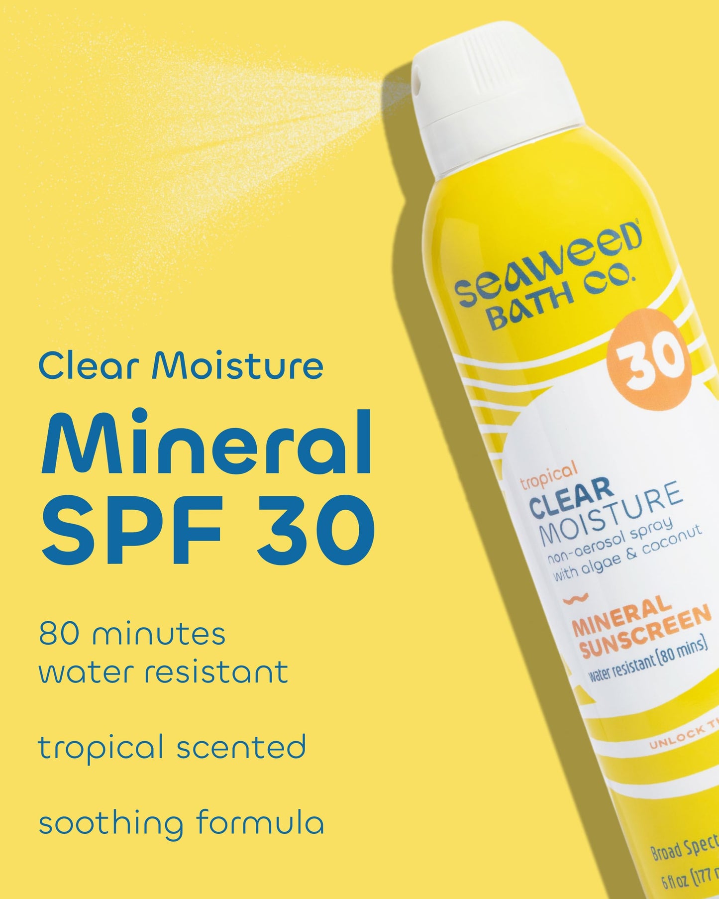 Seaweed Bath Co. Clear Moisture Mineral SPF 30 Broad Spectrum Sunscreen Spray, 6 Ounce, Sustainably Harvested Seaweed, Algae, Coconut Beauty & Personal Care The Seaweed Bath Co.