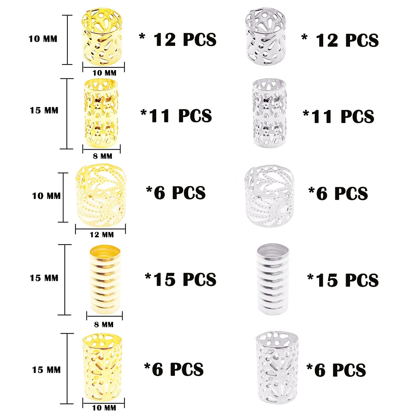 100 PCS Gold Hair Cuffs Hair Beads for Girls Silver Hair Jewelry for Braids Accessories, Flosius Hair Charms for Braids Dreadlock Accessories Loc Beauty & Personal Care Flosius
