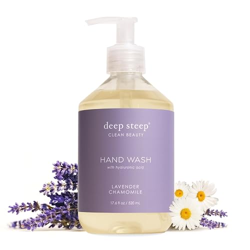Deep Steep Liquid Hand Wash, Lavender Chamomile, 17.6 oz - Moisturizing Cleanser with Olive Oil, Aloe Vera, Glycerin & Hyaluronic Acid - Vegan, Clean Beauty & Personal Care Deep Steep