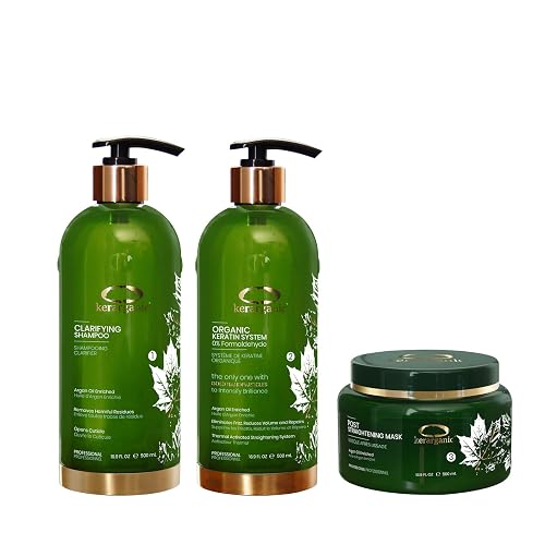 ORGANIC KERATIN SYSTEM PREMIUM - PROFESSIONAL HAIR STRAIGHTENING BUNDLE (Clarifying Shampoo 500ml + Keratin Treatment 500ml + Mask 500ml) Beauty & Personal Care KERARGANIC