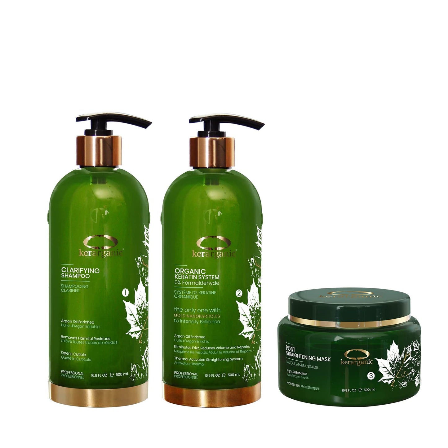 ORGANIC KERATIN SYSTEM PREMIUM - PROFESSIONAL HAIR STRAIGHTENING BUNDLE (Clarifying Shampoo 500ml + Keratin Treatment 500ml + Mask 500ml) Beauty & Personal Care KERARGANIC
