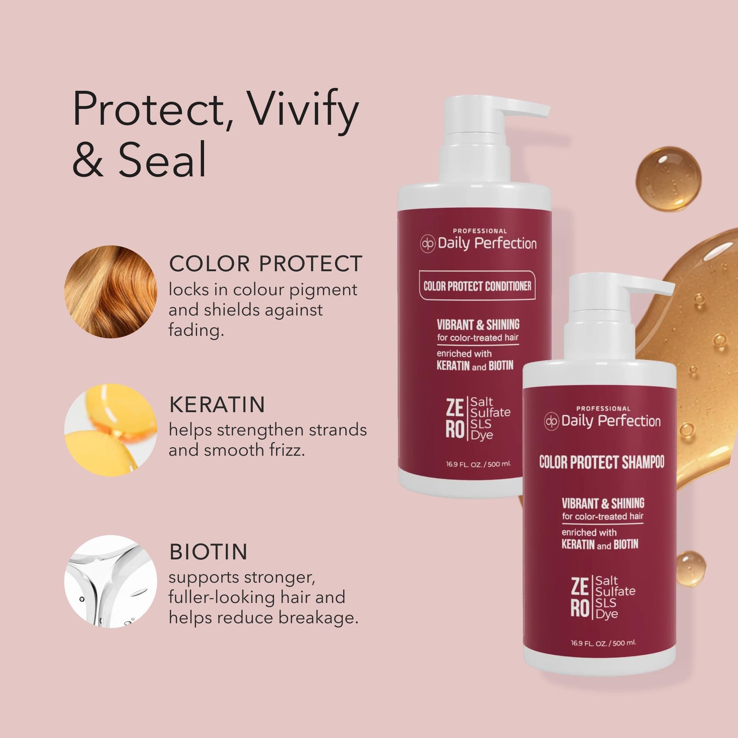 Daily Perfection Color Protect Shampoo and Conditioner Set - Vibrant and Shining Hair Care,Treated Hair with Biotin and Keratin - Salt, Sulfate Beauty & Personal Care Daily Perfection