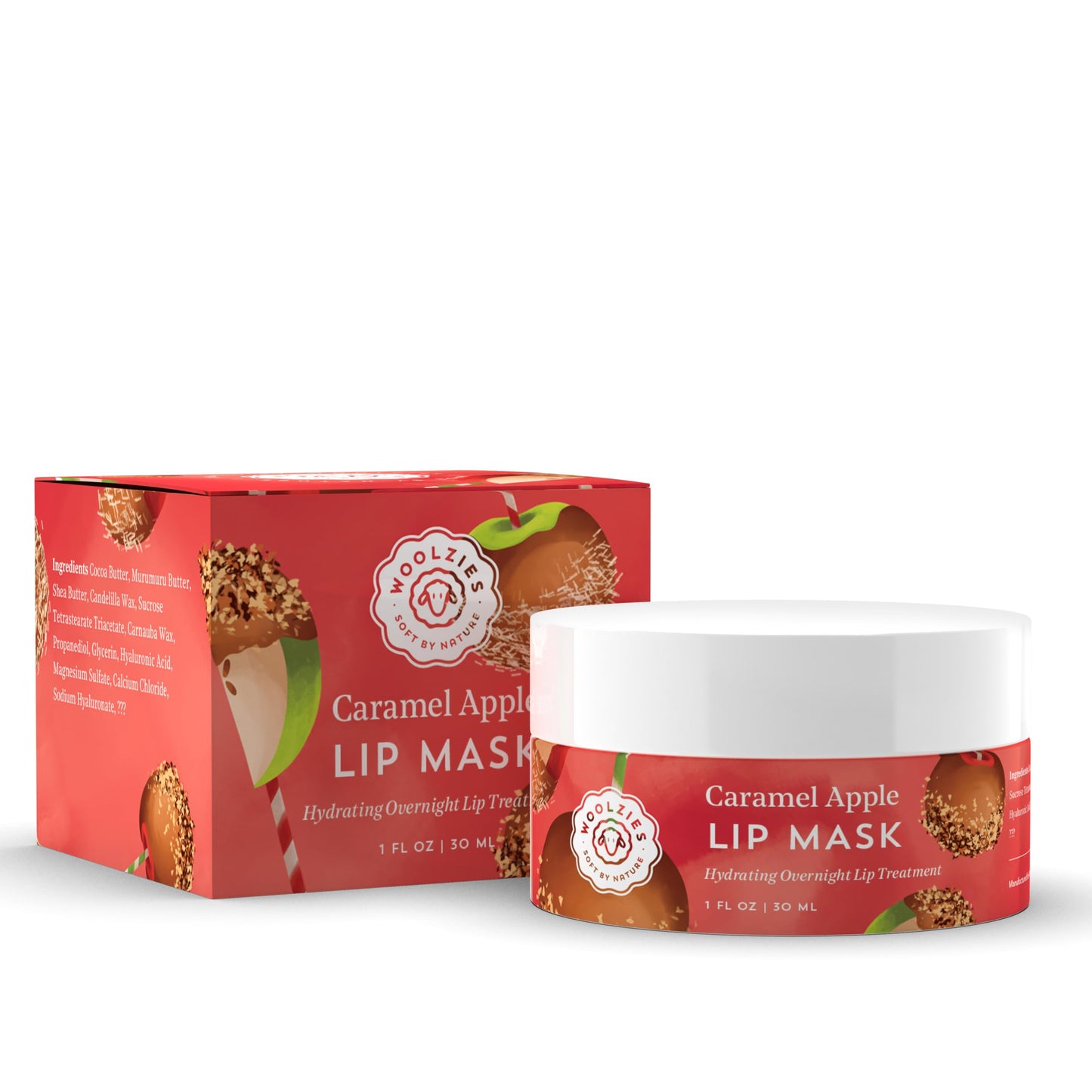 Hydrating Lip Mask with Hyaluronic Acid - Overnight Treatment for Soft, Smooth Lips - Shea Butter, Vitamin E & Natural Oils - 1 oz Jar (1 Ounce, Apple Beauty and Personal Care Woolzies
