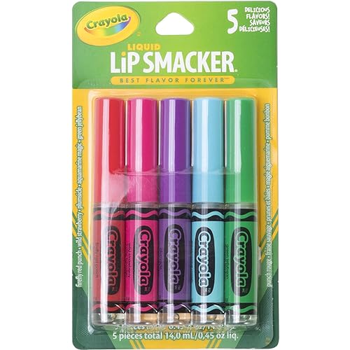 Lip Smacker Crayola Liquid Lip Gloss 5 Party Pack, 0.45 Fl. Oz, Firefly Red Punch, Wild Strawberry, Plumsicle, Aquamarine Magic, Green Jelly Bean Beauty & Personal Care Lip Smacker