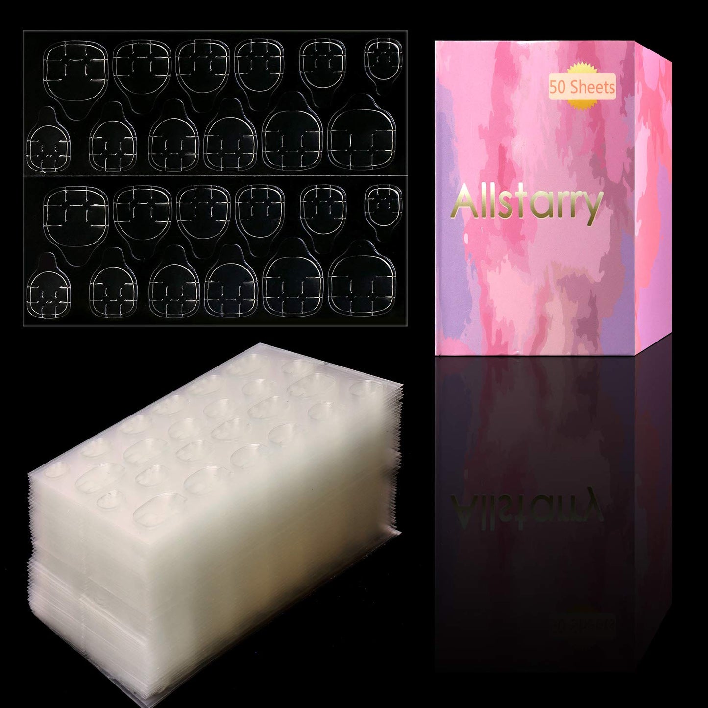 Allstarry 1200pcs (50 Sheets) Adhesive Tabs Ultrathin Waterproof Breathable Double-Sided Jelly Nail Sticker Super Sticky False Nail Glue Sticker Beauty & Personal Care Allstarry