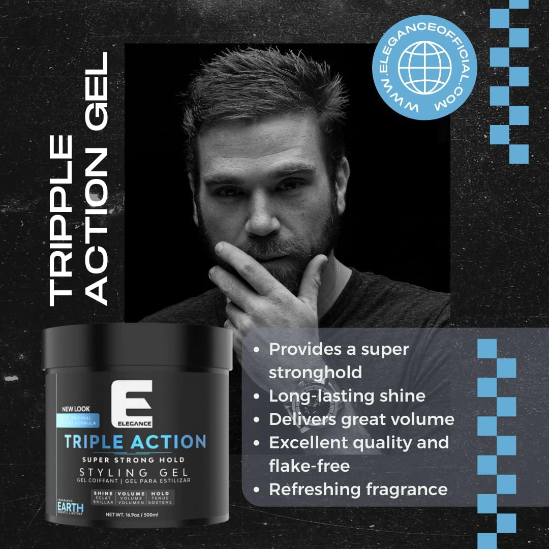 E Elegance Earth Fragrance Triple Action Hair Gel for Men And Women - Super Strong Hold, Extreme Volume, And Long Lasting Shine - Flake Free Beauty & Personal Care E Elegance