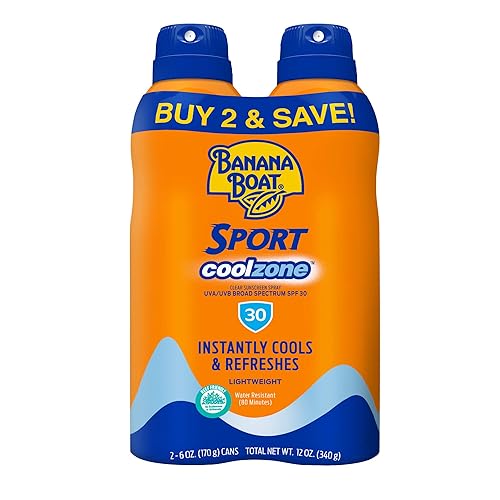 Banana Boat Sport Cool Zone SPF 30 Sunscreen Spray Twin Pack | Spray Sunscreen SPF 30, Sunblock, Oxybenzone Free, 6oz each Beauty & Personal Care Banana Boat