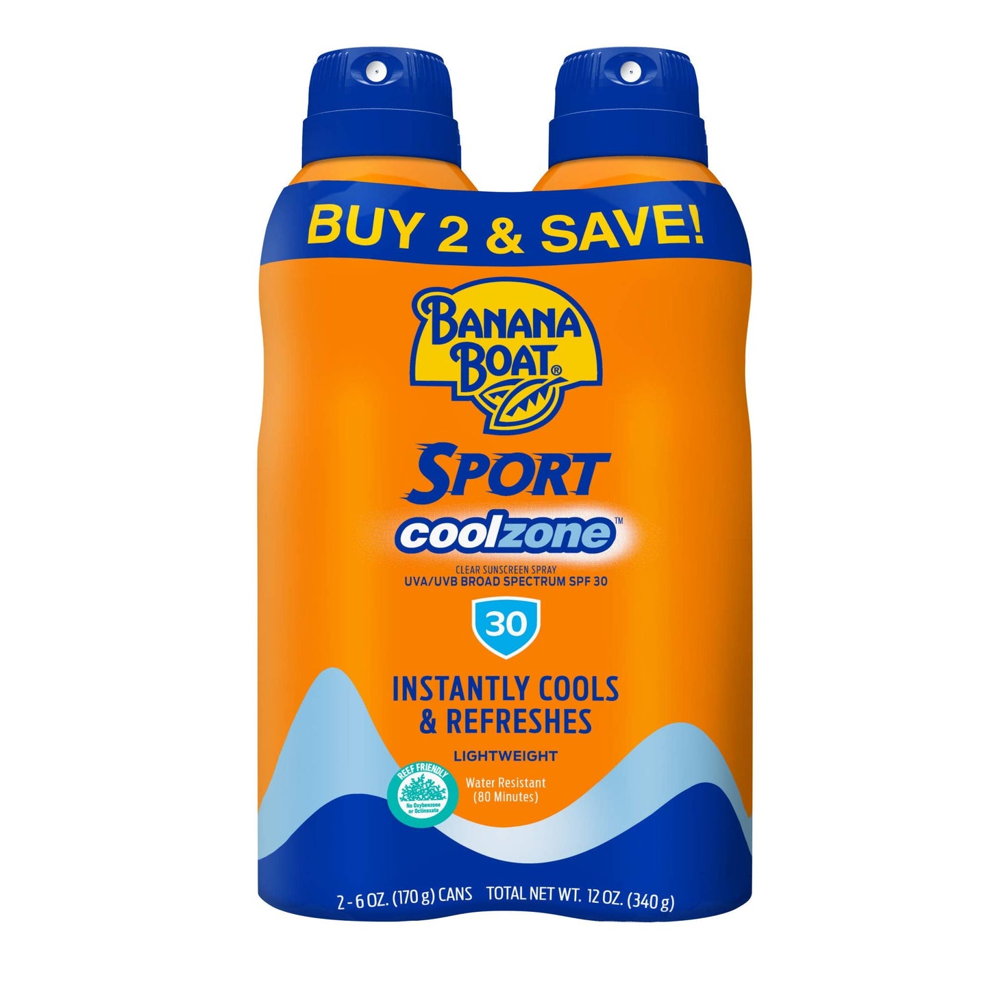 Banana Boat Sport Cool Zone SPF 30 Sunscreen Spray Twin Pack | Spray Sunscreen SPF 30, Sunblock, Oxybenzone Free, 6oz each Beauty & Personal Care Banana Boat