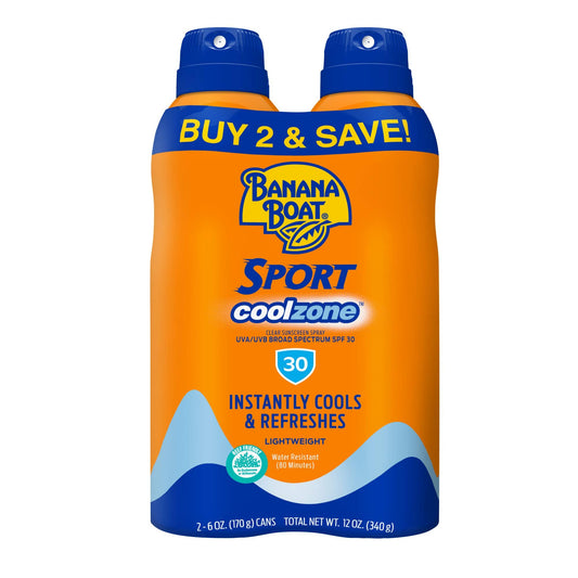 Banana Boat Sport Cool Zone SPF 30 Sunscreen Spray Twin Pack | Spray Sunscreen SPF 30, Sunblock, Oxybenzone Free, 6oz each Beauty & Personal Care Banana Boat