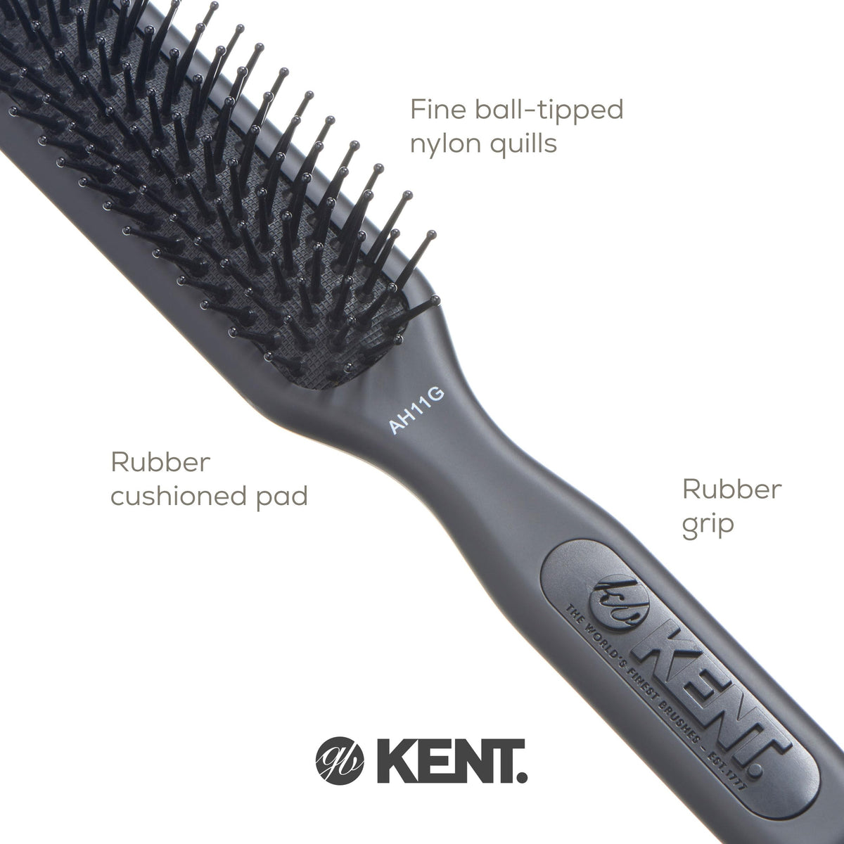 Kent AH11G Airhedz Pro Narrow Pin Hair Brush, Fine Pin Detangler Brush Ideal for Taming and Straightening Non-Scratch for Pain-Free Detangling