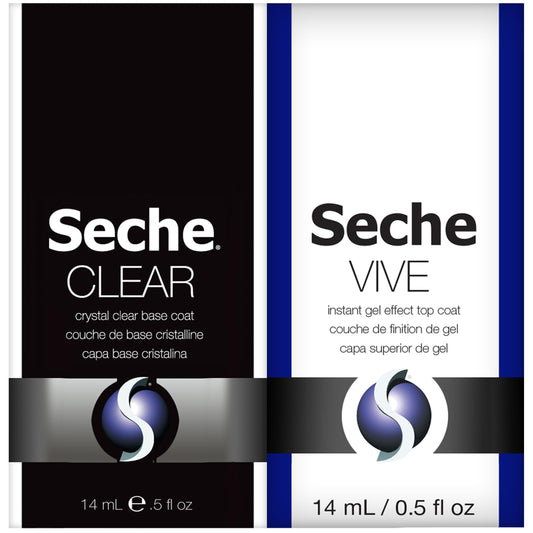 Seche Clear/Vive Base Coat and Gel Top Coat Duo Pack - Nail Strengthening & Long-Lasting High Shine, Top Coat Gel Nail Polish, Manicure Set, 14 mL Beauty & Personal Care Seche