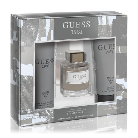 GUESS 1981 Men/Homme Eau de Toilette 3 Piece Gift Set - Cologne Spray 3.4 Fl. Oz., Deodorizing Body Spray 6.0 Oz., & Shower Gel 6.7 Fl. Oz. Beauty & Personal Care GUESS