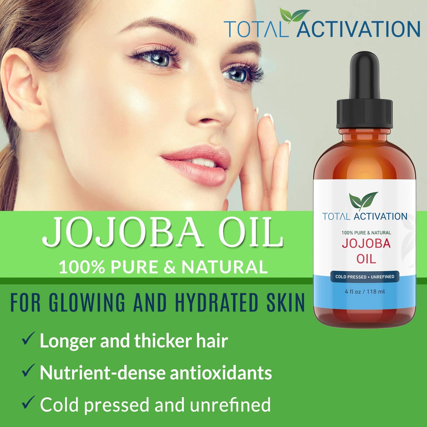 Total Activation Organic Jojoba Oil for Skin, Hair & Nails, 100% Pure Natural Unrefined Cold Pressed, Natural Face Moisturizer, Hair Moisturizer Beauty & Personal Care Total Activation