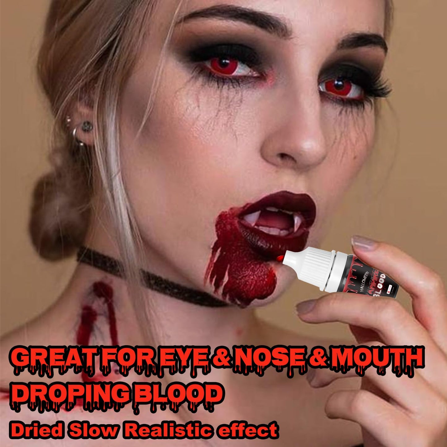 Vampire Fangs Kit with Black Lipstick & Fake Blood - 4 Pairs 4 Sizes SFX Fake Teeth, Vampire Blood & Goth Lipstick for Halloween Cosplay Makeup Beauty & Personal Care Js2U ZW