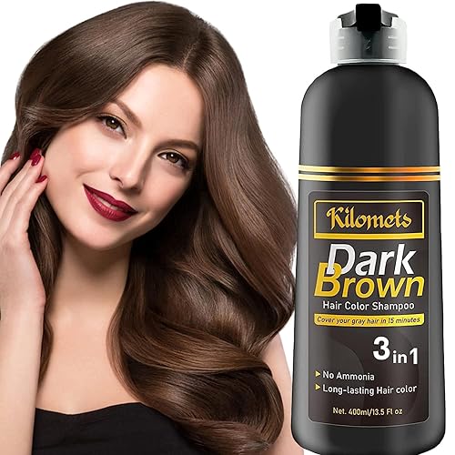 KILOMETS Dark Brown Hair Color Dye Shampoo, 400ml - 100% Grey Coverage in Minutes, Ammonia Free - Gray Silver Hair Dye Shampoo Beauty & Personal Care KILOMETS