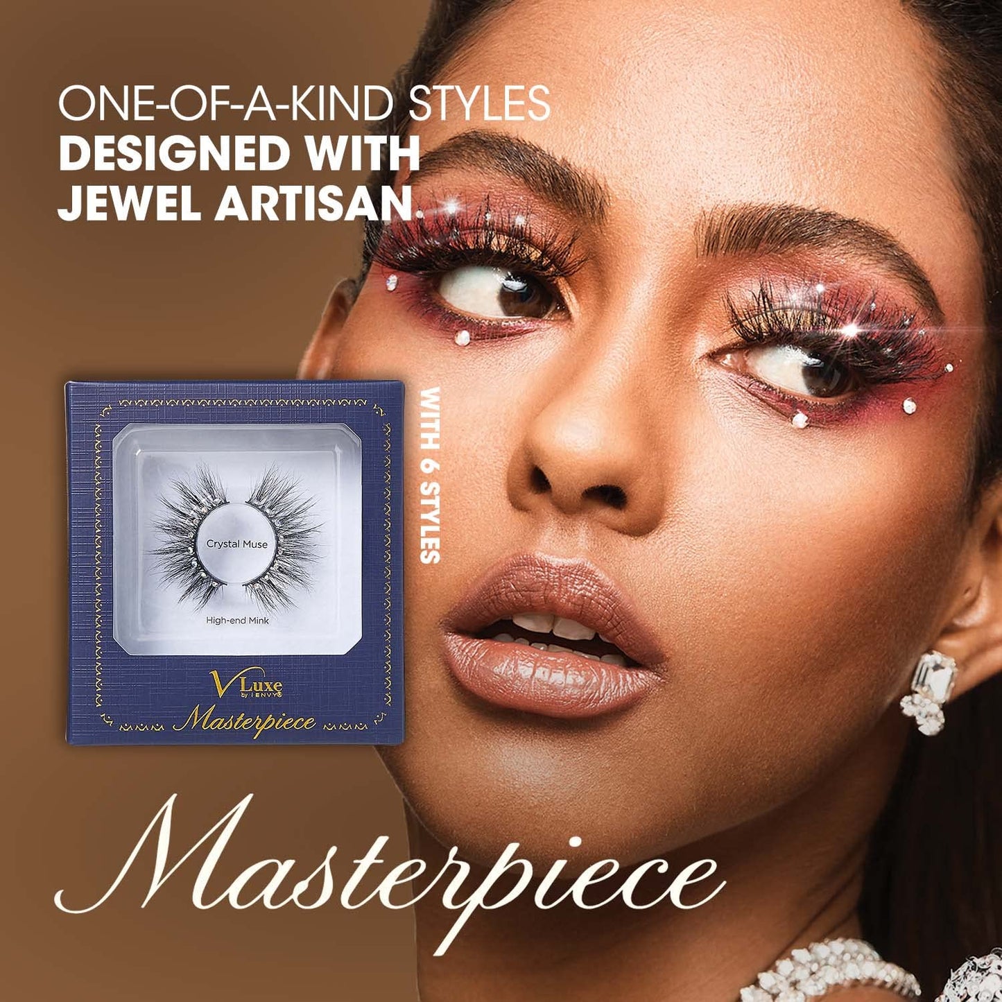 Vluxe by iEnvy Lashes with Rhinestones Masterpiece Mink Lashes, Diamond False Eyelashes (Golden Phantom) Beauty & Personal Care i•ENVY