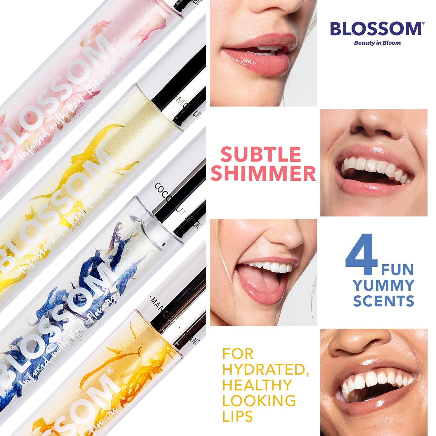 Blossom Lip Gloss & Lip Oil with Olive Oil + Grape Seed Oil, Moisturizing and Hydrating Shimmer Sparkle, Infused with Real Flowers, 3g, Watermelon Beauty & Personal Care Blossom