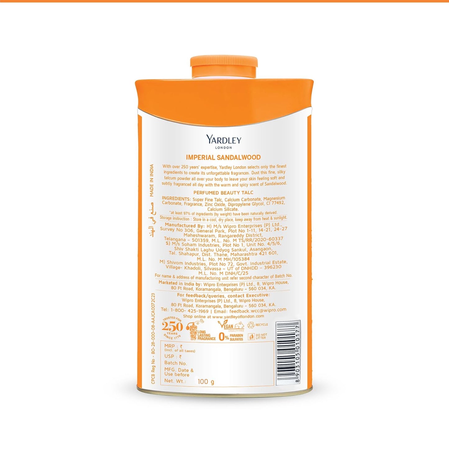 Yardley London Perfumed Talc Sandalwood 100g Beauty & Personal Care Yardley