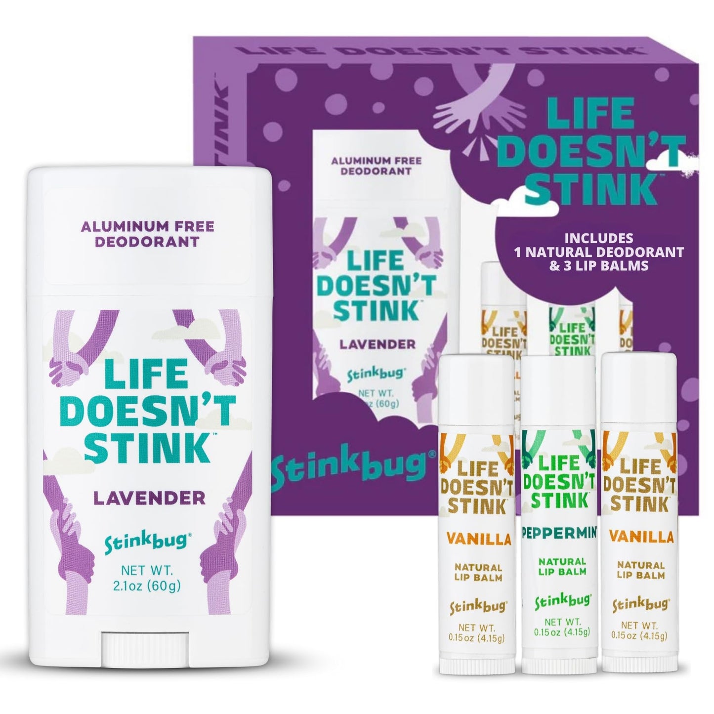 Stinkbug Naturals Organic Aluminum Free Deodorant Stick with Lip Balm, Jojoba Oil, Coconut Oil and Cocoa Butter (Includes 1 Natural Lavender Deodorant Beauty and Personal Care Stinkbug