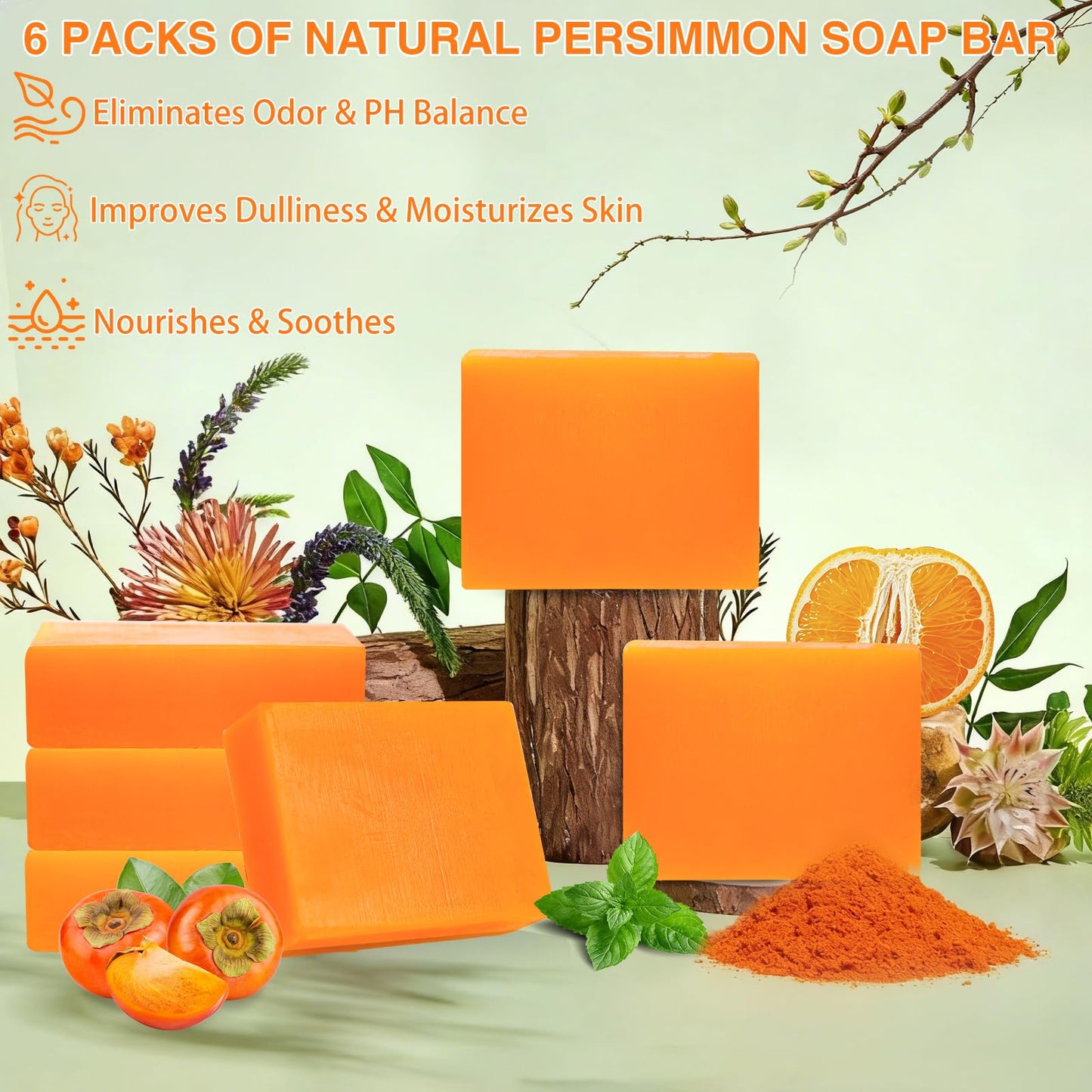 MR.A 6Pack Persimmon Soap Bar for Body Odor, Japanese Persimmon Soap Eliminates Aging Odor, Deodorizing and Purifying, Natural Body Odor Wash, Gentle Beauty & Personal Care MR.A