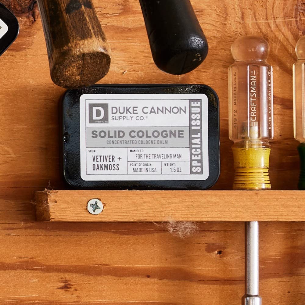 Duke Cannon Supply Co. Solid Cologne for Men Special Issue Vetiver and Oakmoss (Fresh Air, Sandalwood) - Concentrated Balm, Travel-Friendly Tin, 1.5 Beauty & Personal Care Duke Cannon Supply Co.