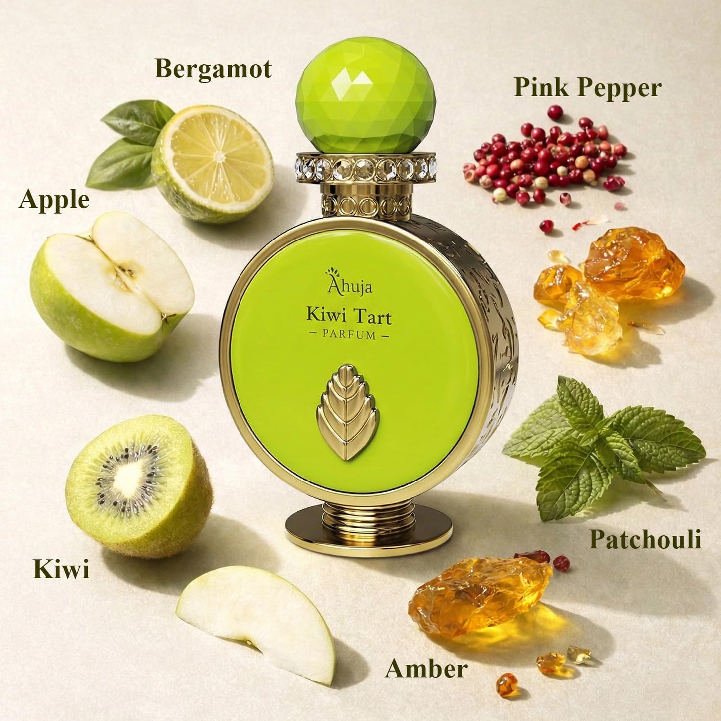 AHUJA Kiwi Tart - 3.4 oz Parfum | Unisex Fresh Spicy Fruity Scent | 30% Long Lasting Oil | Kiwi, Apple, Bergamot, Pink Pepper, Amber, Patchouli | Beauty & Personal Care AHUJA