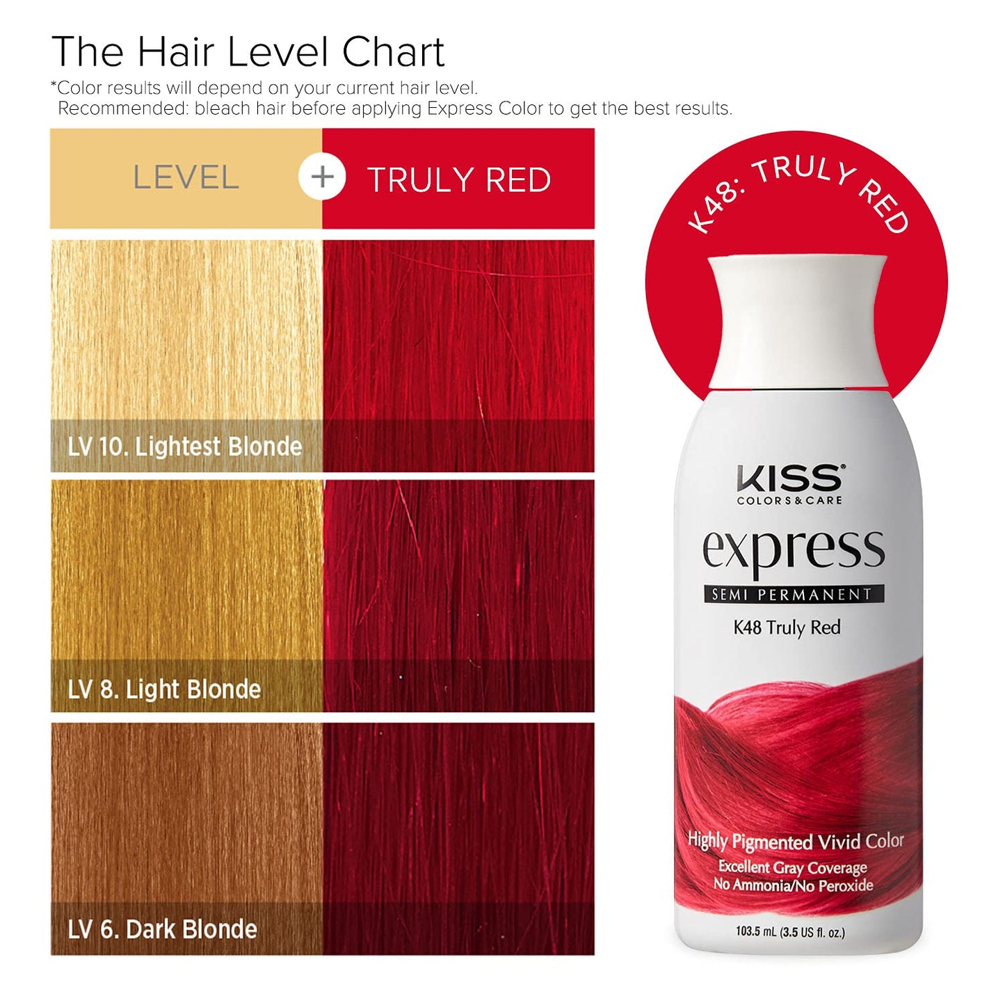 Kiss Express Semi-Permanent Hair Color 100mL (3.5 US fl.oz) (1 PACK, Truly Red) Beauty & Personal Care KISS