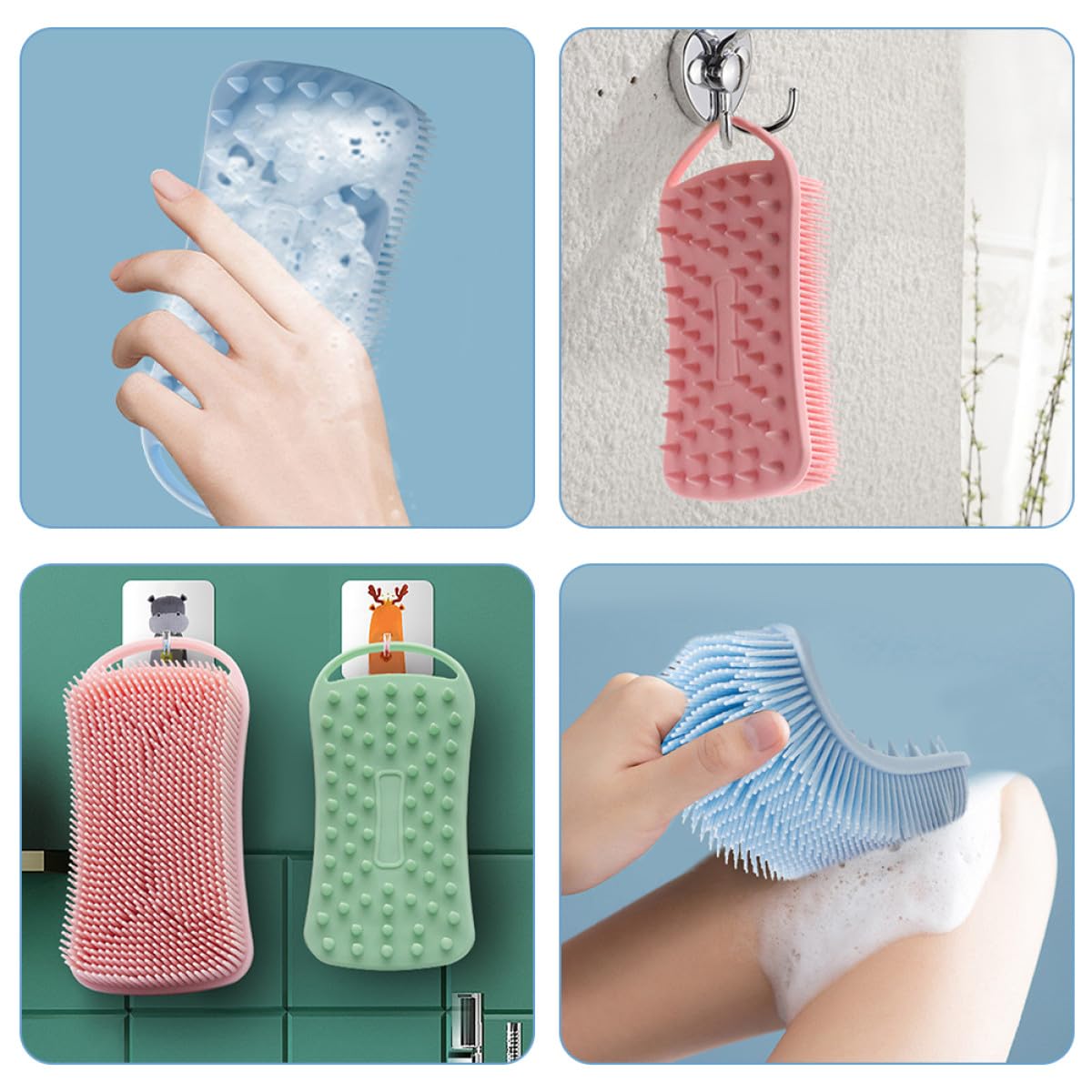 PRETYZOOM 3pcs Square Silicone Body Scrubber Bath Brush Soft Exfoliating Double-Sided Skin Cleansing Brush for Women Gentle Shower Use Beauty and Personal Care PRETYZOOM