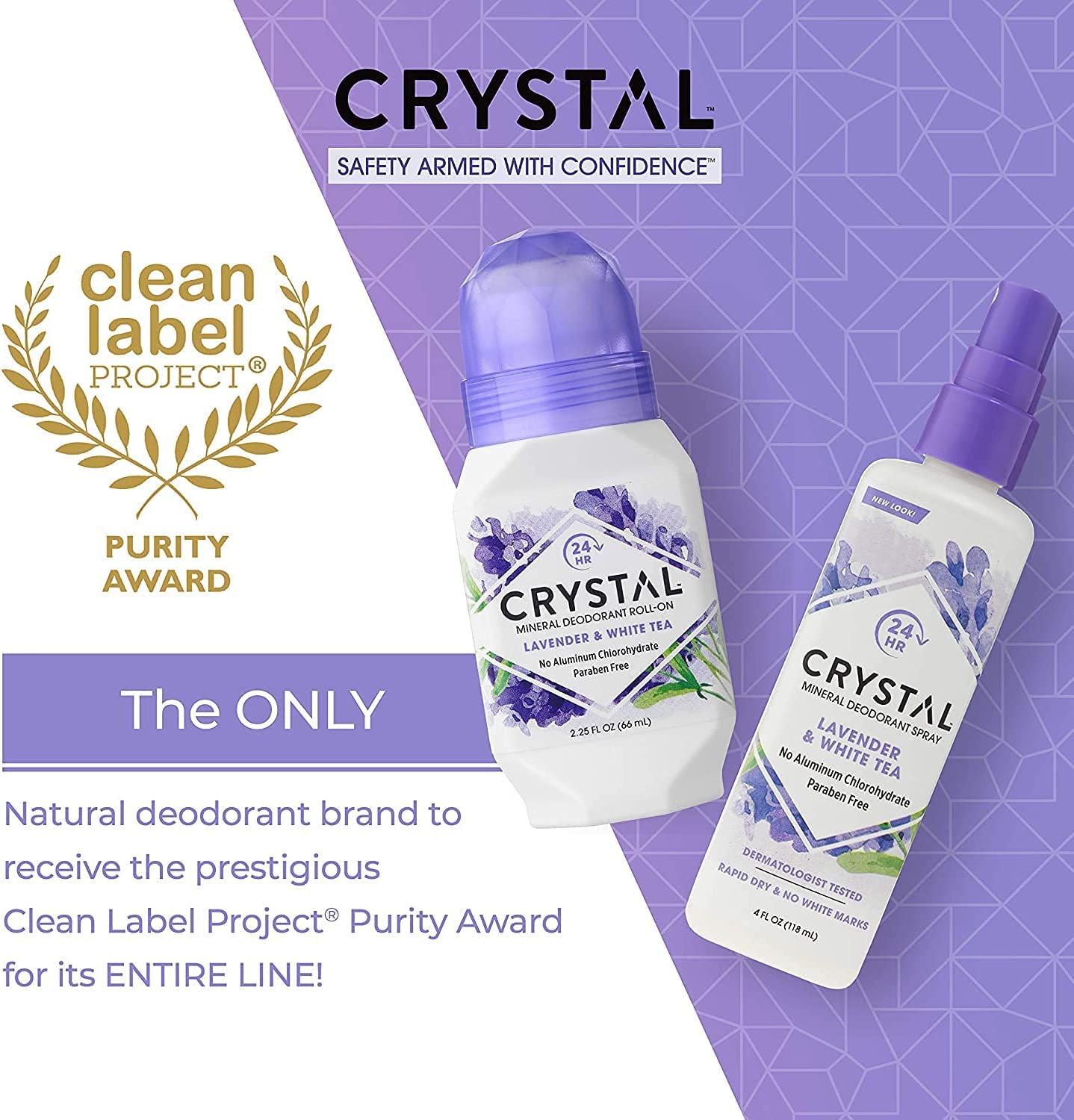 Crystal Mineral Deodorant Roll-On, Lavender & White Tea 2.25 oz (Pack of 4) Beauty and Personal Care Crystal Essence