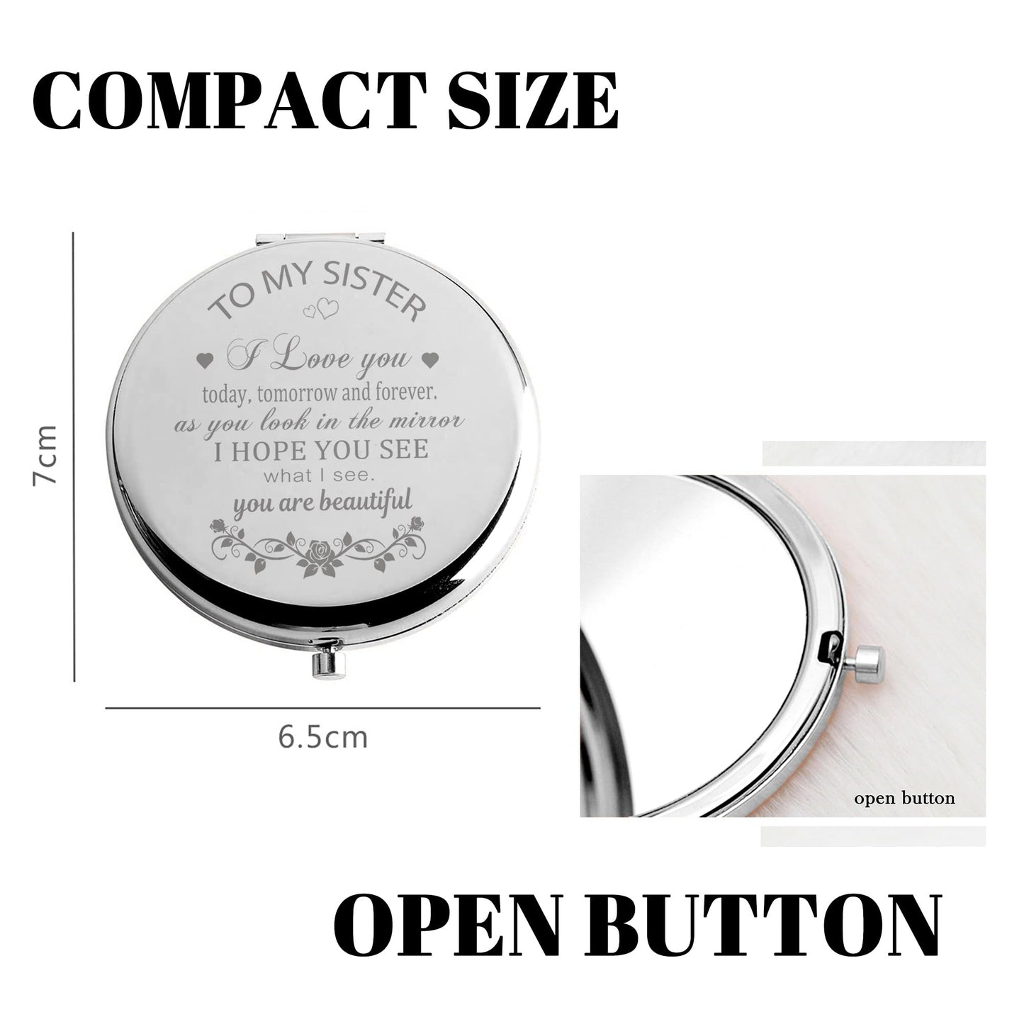 GAOLZIUY Compact Mirror Gifts from Sister, Silver Compact Mirror for Big/Litter Sister, Birthday Gifts for Sister Graduation, Valentine, Mothers Day Beauty & Personal Care GAOLZIUY