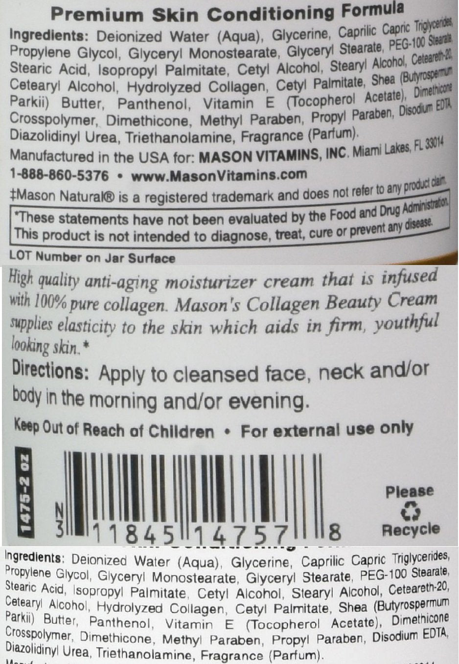 MASON NATURAL COLLAGEN PREMIUM SKIN CREAM 2 OZ (Pack of 8) Beauty & Personal Care MASON NATURAL