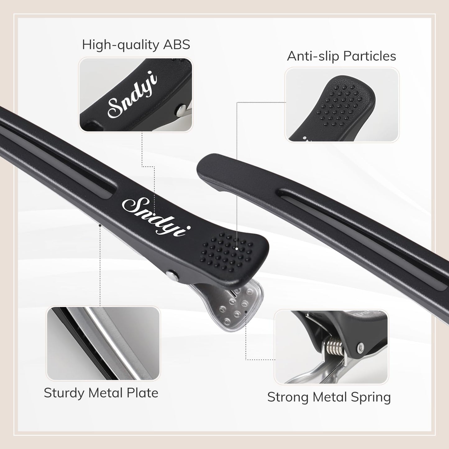 Sndyi Hair Sectioning Clips - Professional Non-Slip Duckbill and Roller Clips for Styling Sectioning, No Crease, 4.3", Black (12 Packs) Beauty & Personal Care Sndyi
