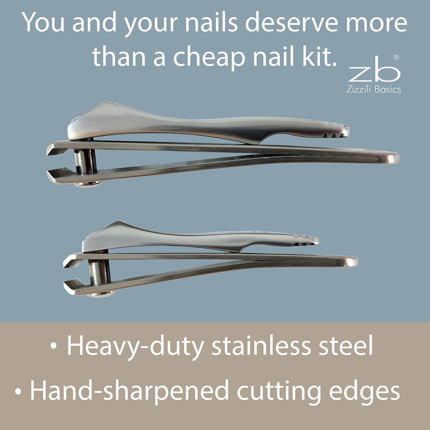 Nail Clippers by Zizzili Basics - 3 Piece Nail Clipper Set - Stainless Steel Fingernail & Toenail Clippers with Nail File and Brown Travel Case - Best Beauty & Personal Care Zizzili Basics