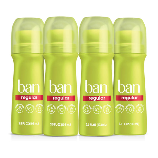 Ban Invisible Roll-on Antiperspirant Deodorant for Women and Men, 24-hour Underarm Odor & Sweat Protection, Regular Scent, 3.5 Oz, Pack of 4 Beauty and Personal Care Ban