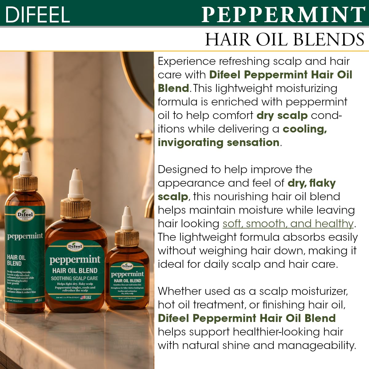 Difeel Peppermint Scalp Care Hair Oil Blend - Travel Size 2.5 oz.