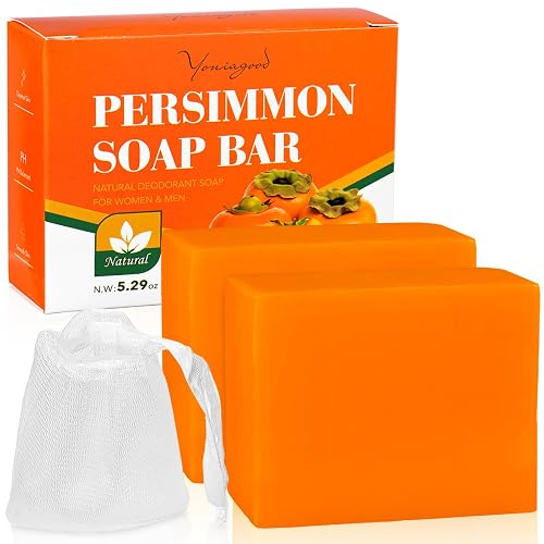 yoniagood 2 PCS Persimmon Soap Bar for Old People Smell, Natural Body Odor Control Bar Soap for Men & Women Deodorizing, Handmade Bath Bar Soap Beauty & Personal Care yoniagood