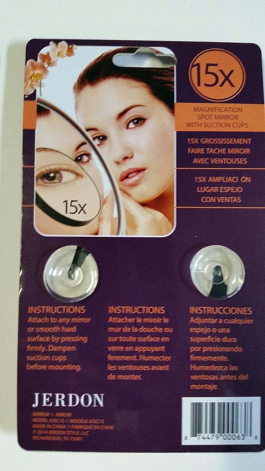 JERDON 3” Makeup Mirror with 15X Magnification - Black Frame - Suction Cups for Wall Mounting - Portable and Fits Easily in Purse for Travel - Model Beauty & Personal Care JERDON