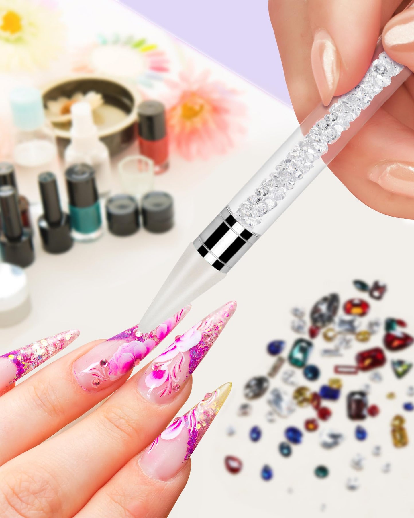 Rhinestone Picker Tool Set,Rhinestone Applicator Tool,Rhinestone Picker Dotting With 4 Extra White Replaceable Wax Head and 2 Tweezer (White) Beauty and Personal Care Difenni