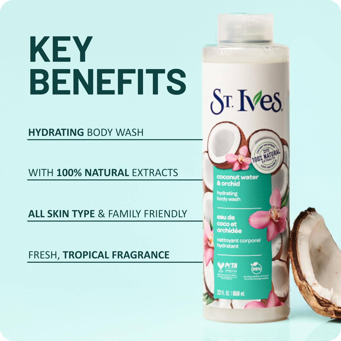 St. Ives Coconut Water & Orchid Hydrating Body Wash 100% Natural 22 oz. Beauty & Personal Care St. Ives