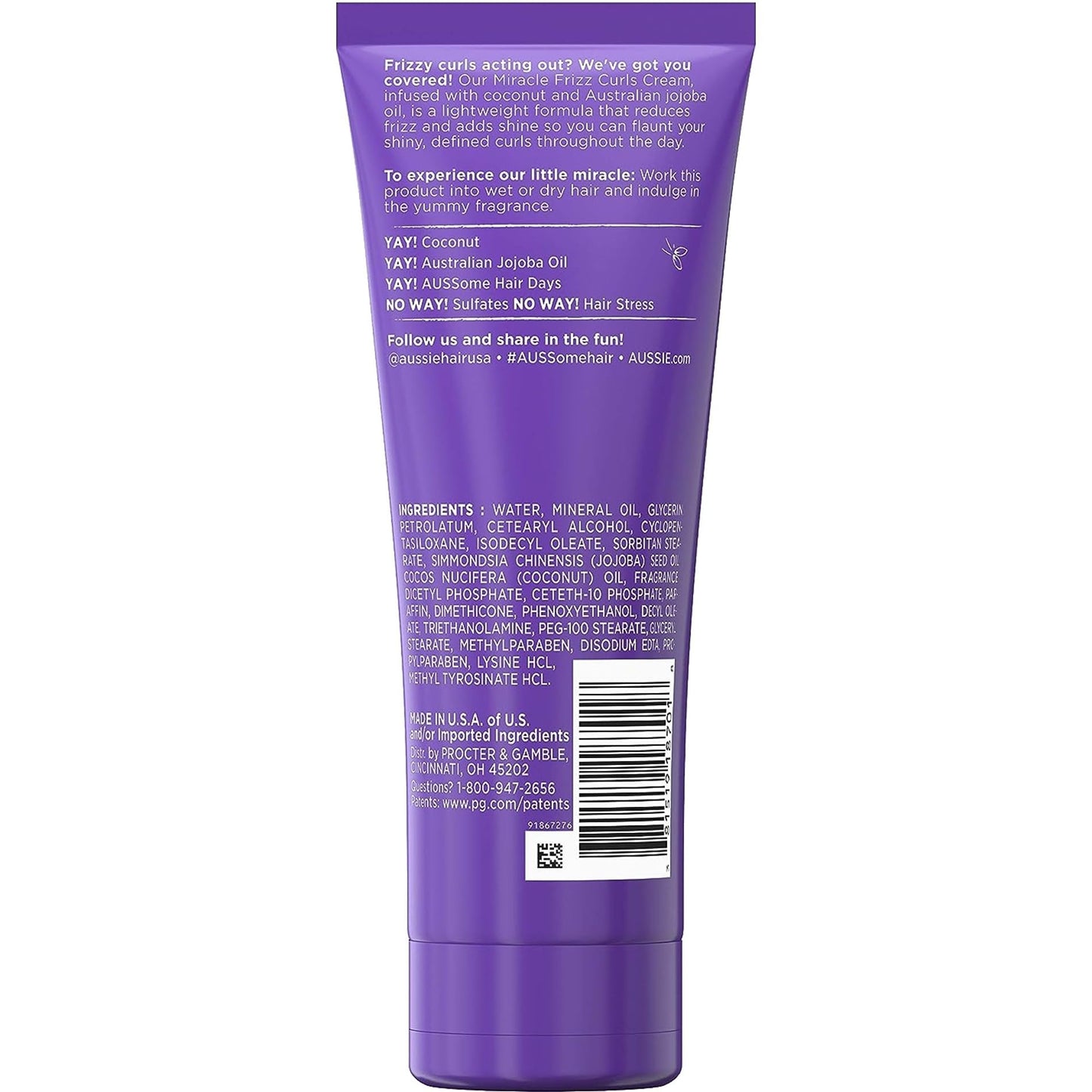 Aussie Miracle Curls Frizz Taming Cream 6.8 Ounce (Coconut & Jojoba Oil) (3 Pack) Beauty & Personal Care Aussie