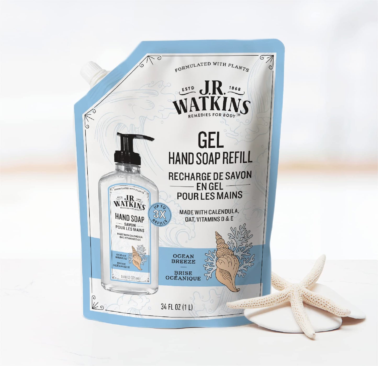 Hand Soap Gel Ocean Breeze 34floz Refill Beauty & Personal Care J.R. Watkins