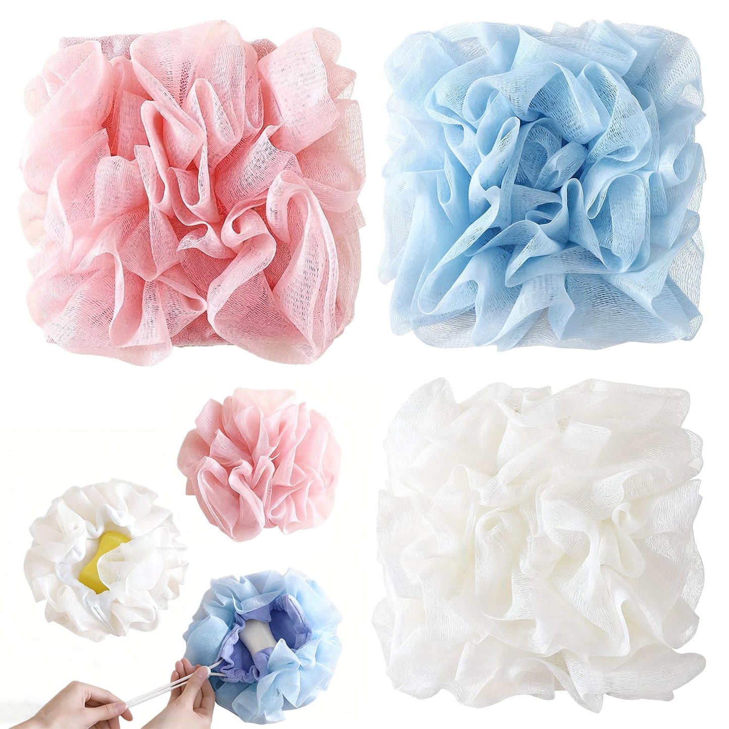 2 in 1 Loofah Sponges 3-Pack Dual-Sided Exfoliating Bath Sponges for Shower & Loofah Washcloth for Bar Soap Premium Body Scrubber with Drawstring Beauty and Personal Care GTFL.RTPOP