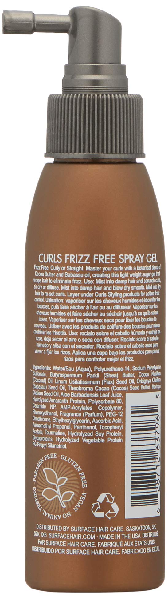 SURFACE Hair Curl Frizz Free Spray Gel, Lightweight Control With Cocoa Butter And Babassu Oil, For Curly Or Straight Hair 4 Fl. Oz. Beauty & Personal Care SURFACE