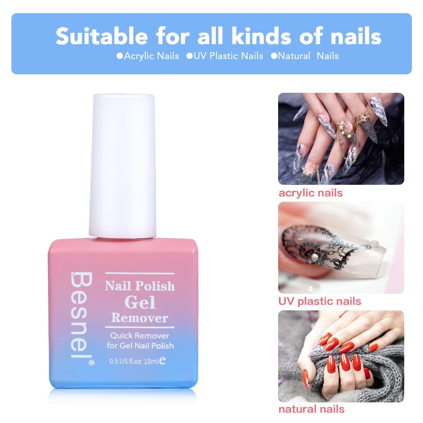 Gel Nail Polish Remover 5 Pack Professional Gel Polish Remover Non-Irritating Quick Easy,Nail Polish Gel Remover Tools Kit Nail File Cuticle Pusher Beauty & Personal Care BESNEL