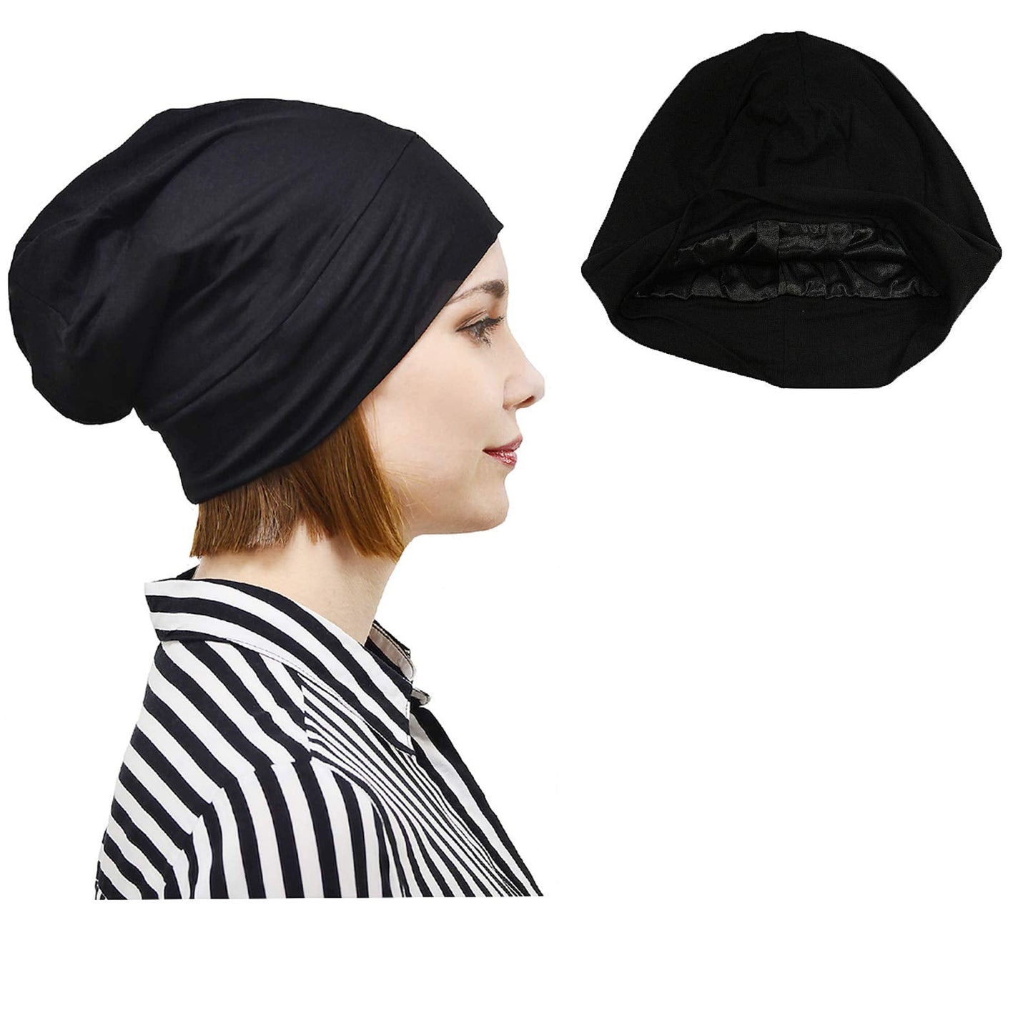 DREYOLIFE Sleep Cap - Hair Cover Satin Lined Cap Stay Lined Slouchy Beanie Hat Smooth Sleep Caps Beauty and Personal Care DREYOLIFE